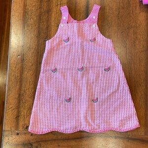 Scalloped watermelon embroidered dress with adjustable straps | 2T